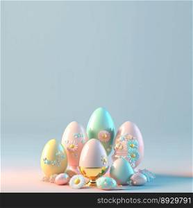 Digital 3D Illustration of Eggs and Flowers for Easter Day Celebration Background
