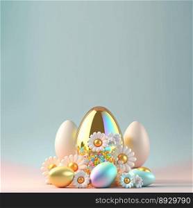 Digital 3D Illustration of Eggs and Flowers for Easter Day Festive Background