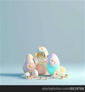 Digital 3D Illustration of Eggs and Flowers for Easter Day Party Background
