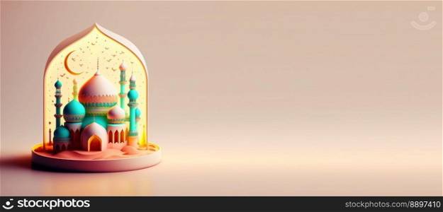 Digital 3D Illustration of Mosque for Eid Islamic Ramadan Banner