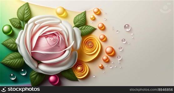 Digital 3D Illustration of Realistic Colorful Rose Flower Blooming