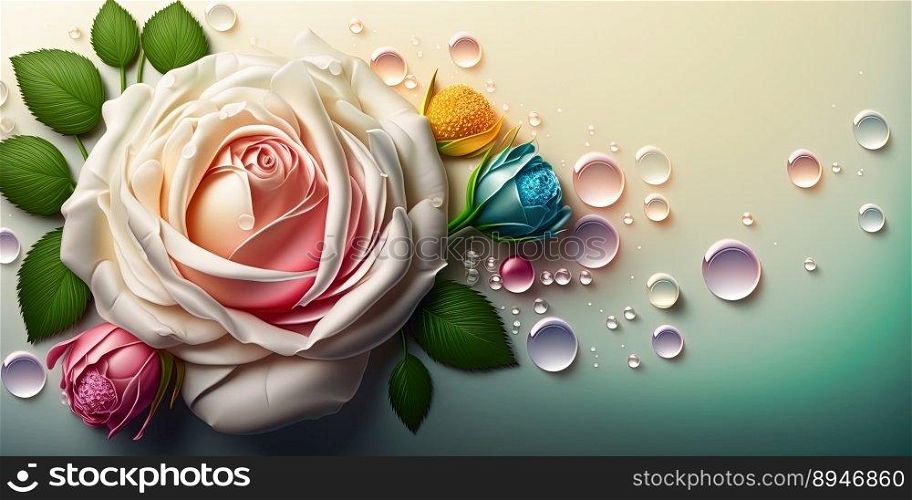 Digital 3D Illustration of Realistic Colorful Rose Flower In Bloom