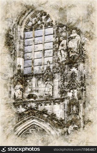 Digital artistic Sketch of a Cathedral, based on own Photography, Property Release not required.