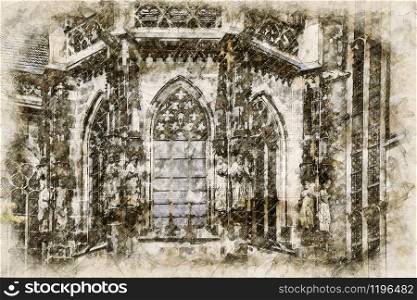 Digital artistic Sketch of a Cathedral, based on own Photography, Property Release not required.