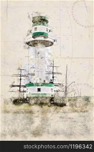 Digital artistic Sketch of a Lighthouse, based on own Photography, Property Release not required.