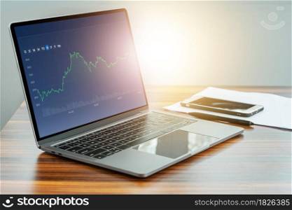 Digital chart trading online on computer, Trade stock exchange