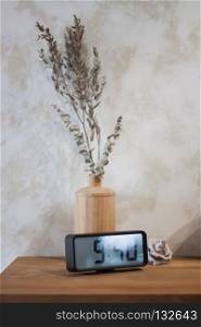 Digital clock decorated in coffee shop, stock photo