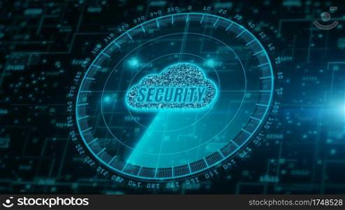 Digital cloud computing and radar scanning of cyber security. Digital data network protection. High-speed connection data analysis. Future technology digital background