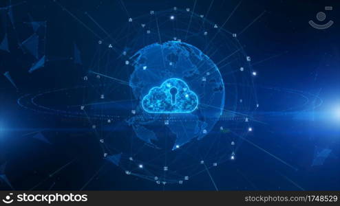 Digital Cloud Computing of cyber security, Digital data network protection, Global communication and information exchange, Future technology network background concept.