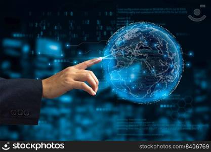 Digital communication and virtual technology concept WEB 3.0.hand touch globe internet.Business marketing concept metaverse and big data.