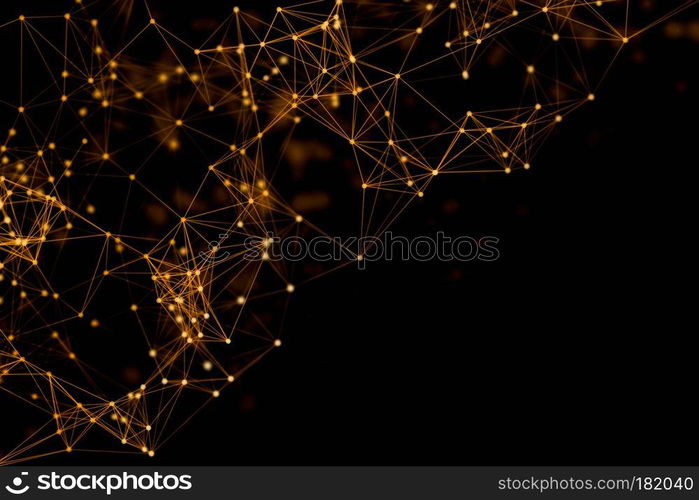 Digital computer data and network connection triangle lines and spheres in futuristic technology concept. Plexus particle background. 3d abstract illustration