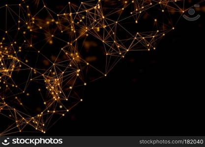 Digital computer data and network connection triangle lines and spheres in futuristic technology concept. Plexus particle background. 3d abstract illustration