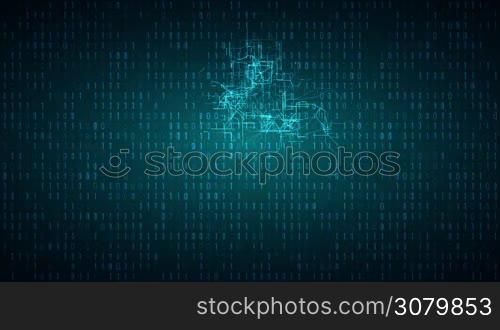 Digital connectivity, artificial intelligence and data storage concept. Emerging connections, conductors and neural signals over binary technology background