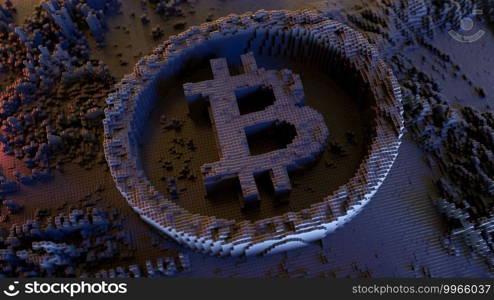 Digital Cryptocurrency Featuring Bitcoin. 3D illustration. Digital Cryptocurrency Concept