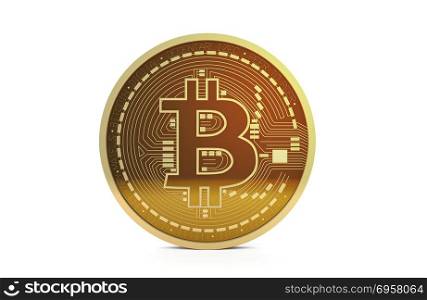 Digital Currency Cryptocurrency Golden Bitcoin Isolated on white. Digital Currency Cryptocurrency Golden Bitcoin Isolated on white, 3d render. Digital Currency Cryptocurrency Golden Bitcoin Isolated on white, 3d render