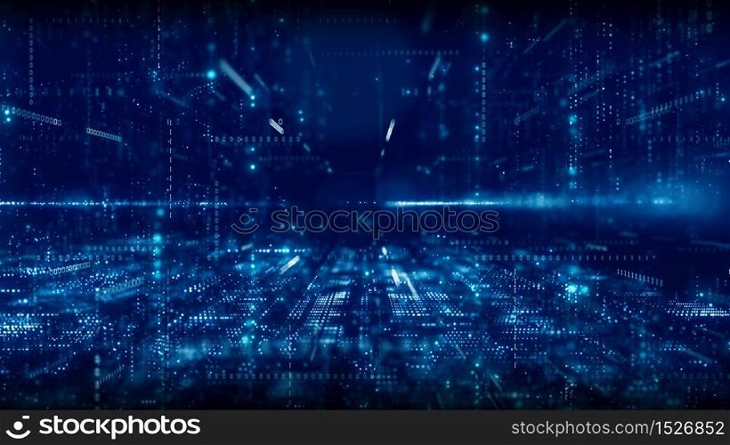Digital cyberspace with particles and Digital data network connections concept