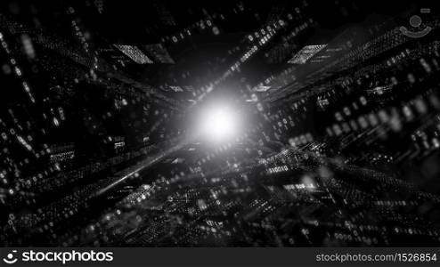 Digital cyberspace with particles and Digital data network connections concept. black and white color