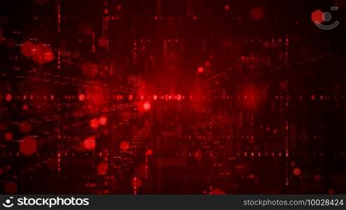 Digital cyberspace with particles and Digital data network connections concept on red background