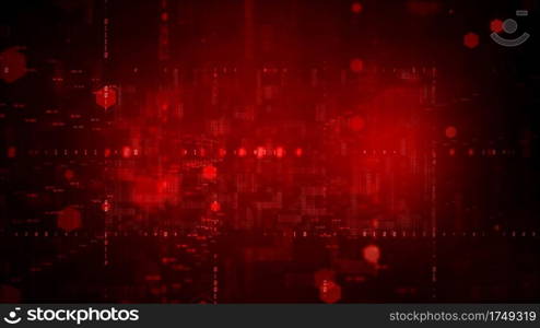 Digital cyberspace with particles and Digital data network connections concept on red background