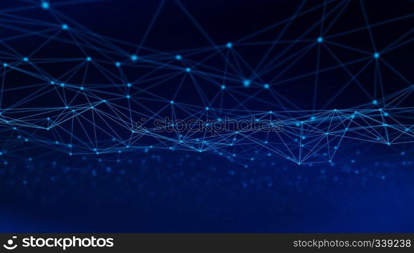 Digital data and network connection triangle lines and spheres in futuristic computer technology concept on Black background, 3d abstract illustration background