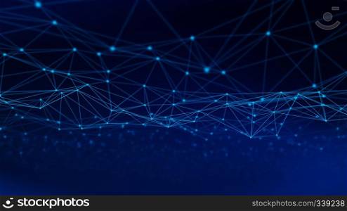 Digital data and network connection triangle lines and spheres in futuristic computer technology concept on Black background, 3d abstract illustration background