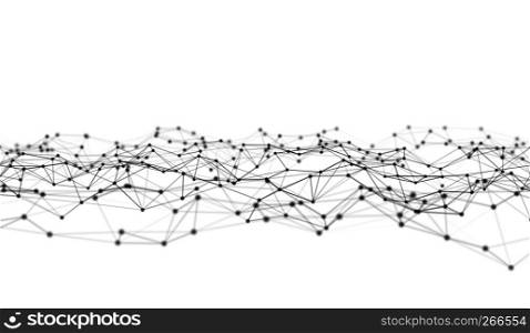 Digital data and network connection triangle lines and spheres in futuristic technology concept on white background, 3d abstract illustration