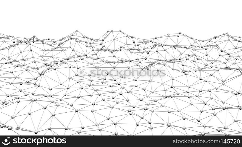 Digital data and network connection triangle lines and spheres in technology concept on white background, 3d abstract illustration