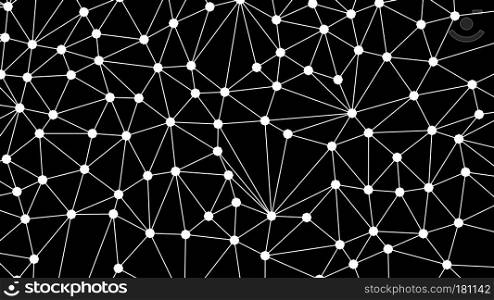 Digital data and network connection triangle lines and spheres in technology concept on black background, 3d abstract illustration