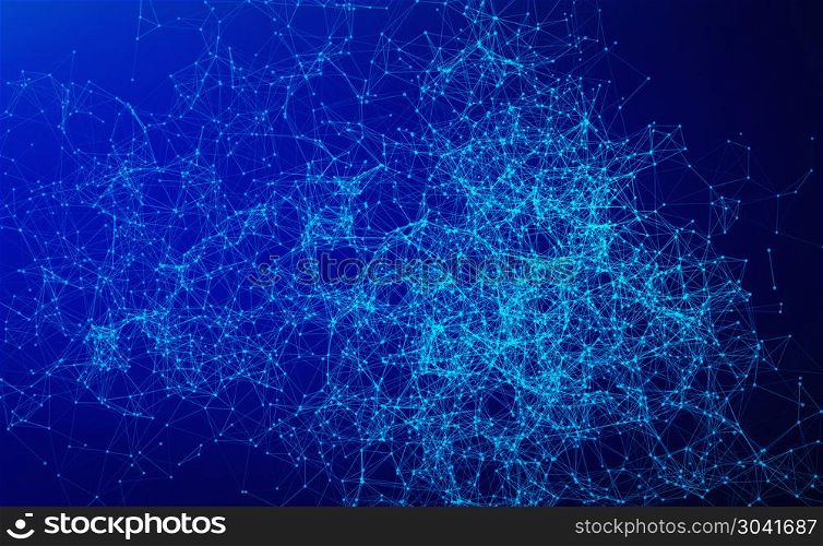 Digital data and network connection triangle lines for technology concept on blue background, 3d abstract illustration. Digital data and network connection triangle lines for technolog