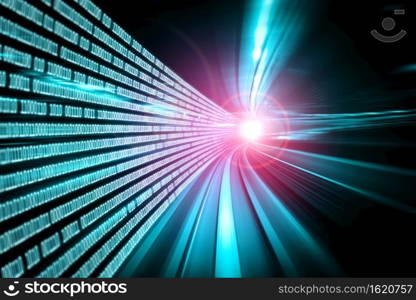 Digital data flow on road with motion blur to create vision of fast speed transfer . Concept of future digital transformation , disruptive innovation and agile business methodology .. Digital data flow on road with motion blur to create vision of fast speed transfer