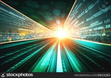 Digital data flow on road with motion blur to create vision of fast speed transfer . Concept of future digital transformation , disruptive innovation and agile business methodology .