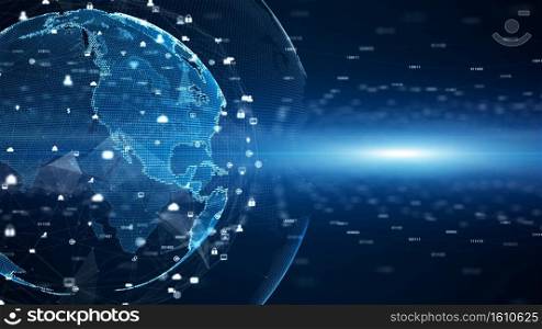 Digital data network connections and global communication. 5g high-speed connection data analysis. Technology data binary code network conveying connectivity background concept.