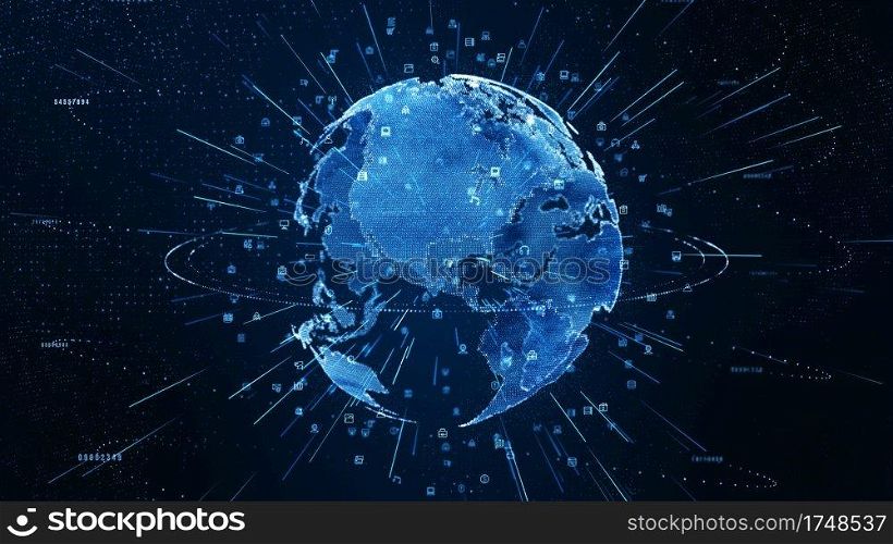 Digital data network connections with icon of global communication. high-speed connection data analysis. Business contacts and network data exchange background concept.