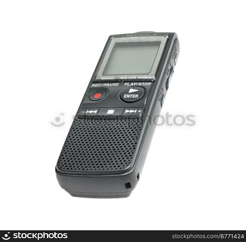 Digital dictaphone, isolated on white background, studio shot, stack shot, high depth of field