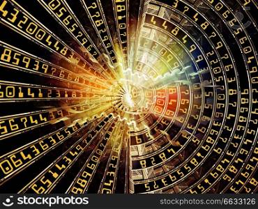 Digital Disc series. Backdrop design of fractal disk and integers for works on virtual technology, math, science and education
