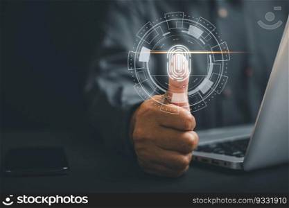 Digital fingerprint scanning for personal information protection. Embracing the future with biometric identification and secure access. Safeguarding data in a global network of cyber innovations.
