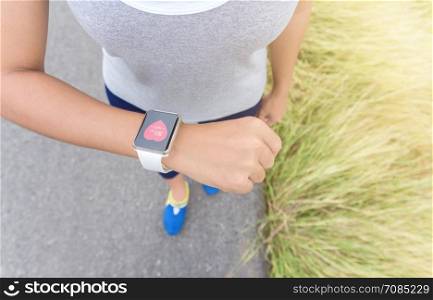 digital hand watch on sport woman hand