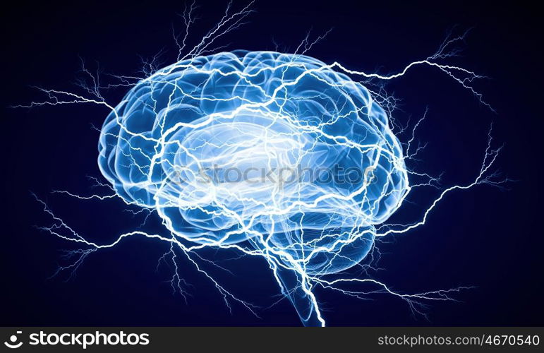 Digital human brain. Concept of human intelligence with human brain on blue digital background