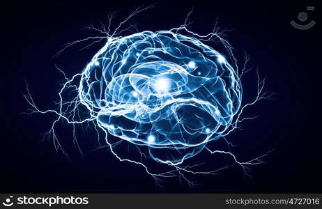 Digital human brain. Concept of human intelligence with human brain on blue digital background