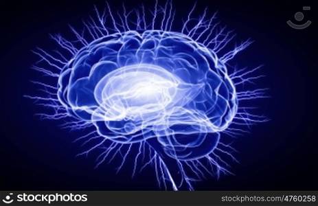 Digital human brain. Concept of human intelligence with human brain on blue digital background