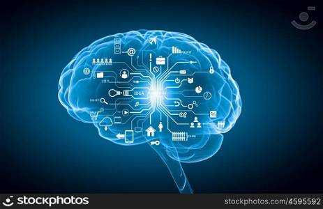Digital human brain. Concept of human intelligence with human brain on white digital background