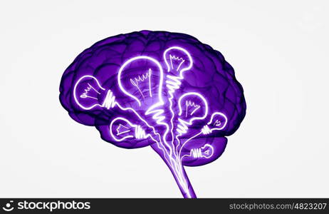 Digital human brain. Concept of human intelligence with human brain on white digital background