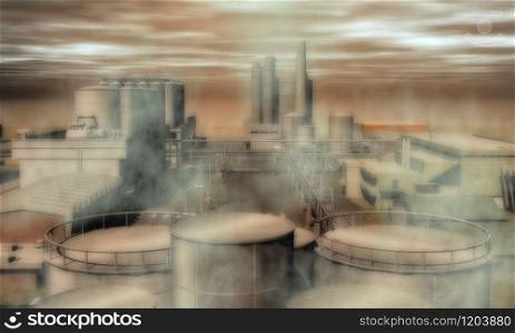 Digital Illustration of a Surreal Industrial Area