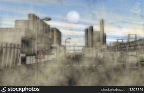 Digital Illustration of a Surreal Industrial Area