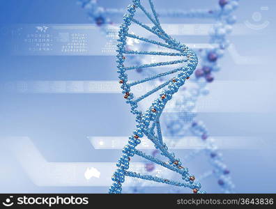 Digital illustration of dna structure on colour background