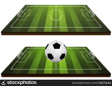 Digital illustration of football, soccer ball on abstract field in perspective view.