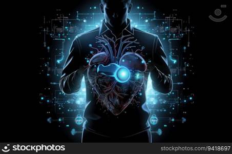 Digital illustration of human heart in colour background Science and medical concept