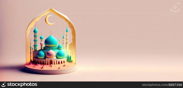 Digital Illustration of Mosque for Eid Islamic Ramadan Banner