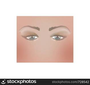 Digital illustration of partial face with beautiful dark blue eyes with sad expression . Digital illustration beautiful dark blue eyes sad expression