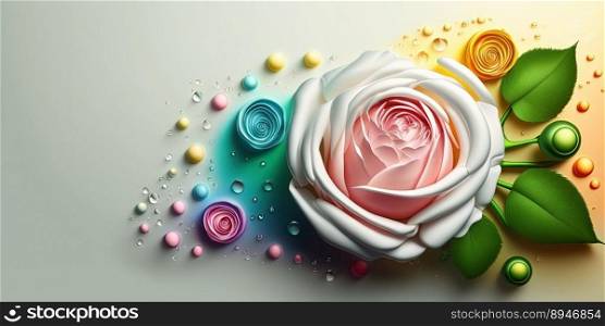 Digital Illustration of Realistic Beautiful Colorful Rose Flower